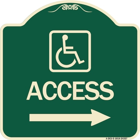 Signmission Access W/ Updated Isaand Right Arrow Heavy-Gauge Aluminum Architectural Sign, 18" H, G-1818-24357 A-DES-G-1818-24357